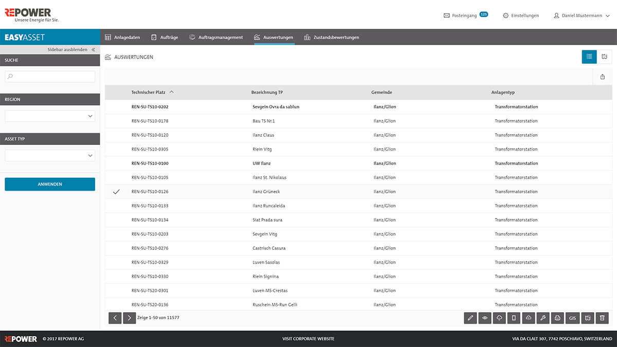 Mit Bootstrap und jQuery umgesetzte Listenansicht