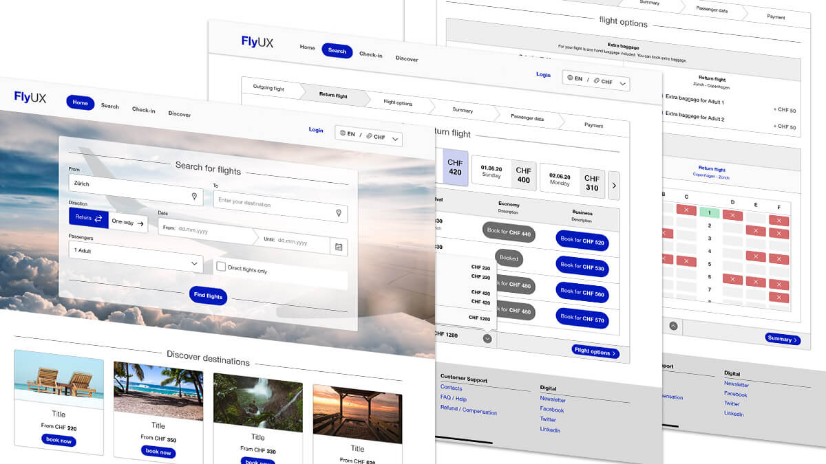 Screendesigns für den klickbaren Prototypen