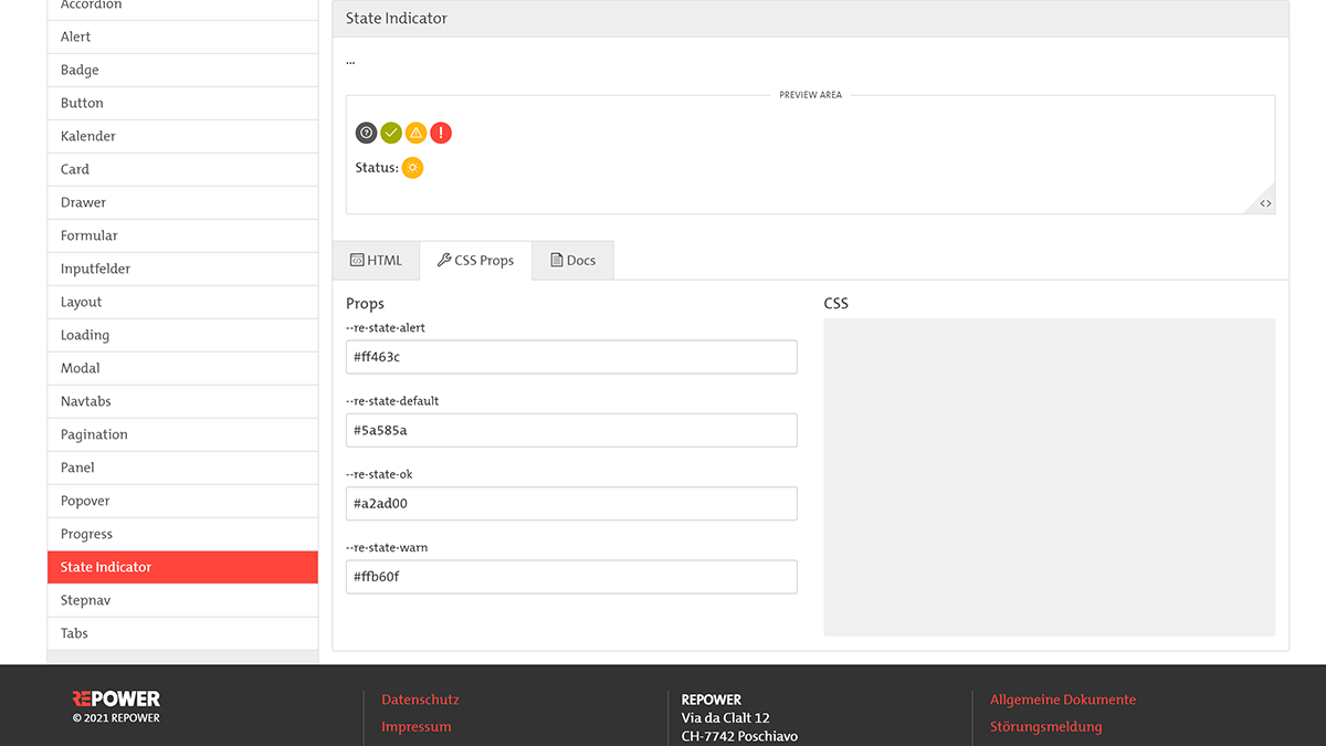 State Indicator Komponente mit den visuellen Anpassungsmöglichkeiten per CSS Variabeln