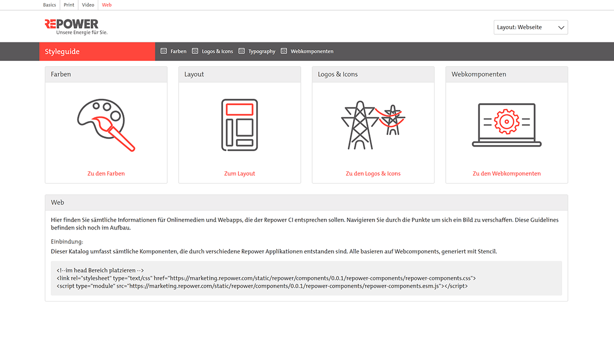 Websektion von Repower Online-Styleguide