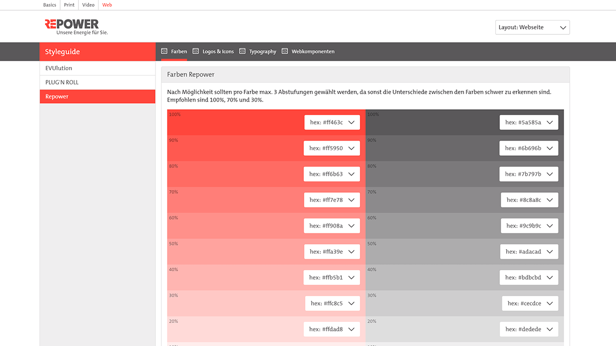 Repower Brandcolors lassen sich aus dem Styleguide kopieren