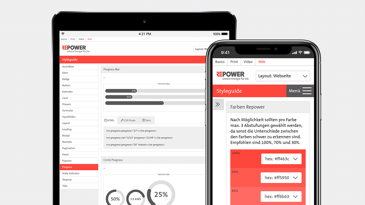 Der Repower Styleguide ist komplett responsive und funktioniert auch auf Tablet und Mobile